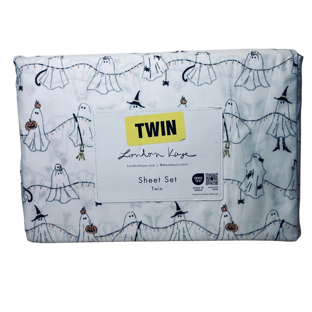 London Kaye Halloween Ghost Sheet Set Twin White Microfiber 3 Piece Spooky
